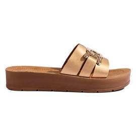 Women's gold Shelovet platform slippers golden Women's gold Shelovet platform slippers golden