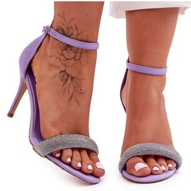 Suede High Heel Sandals With Purple Moments Rhinestones