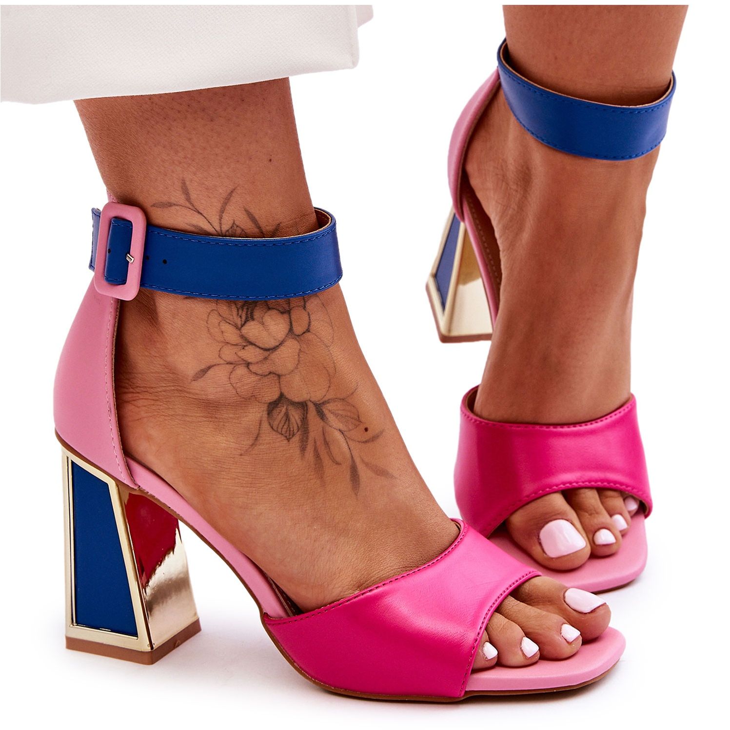 Blue Pink Strap Up Heels Elegant Pink And Blue High Heel Sandals