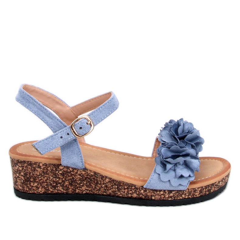 Wedge sandals with Pionter Blue flowers