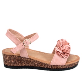 Wedge sandals with flowers Pionter Pink