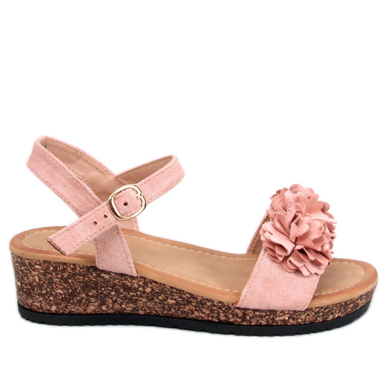 Wedge sandals with flowers Pionter Pink