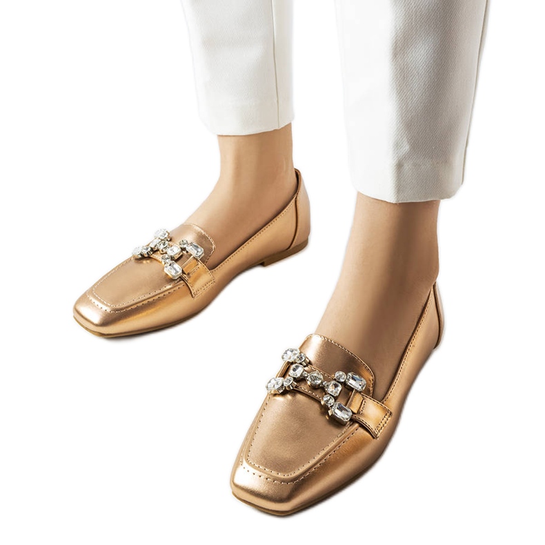 Rose gold loafers with rhinestones from Marechal golden Rose gold loafers with rhinestones from Marechal golden
