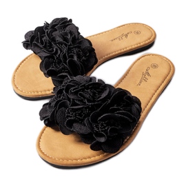 Black slippers with flowers from Alfrida