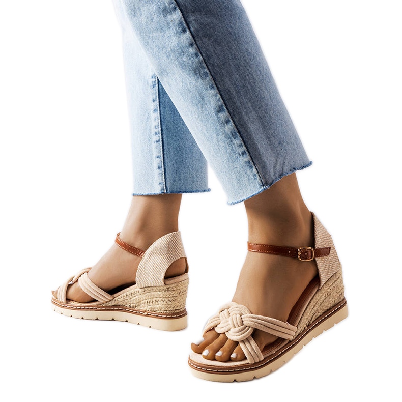 Arabela beige wedge slides
