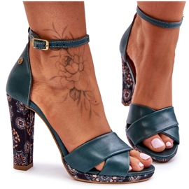 Maciejka Leather High Heels Sandals 06081-09 Dark Green