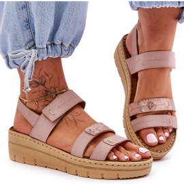 Vinceza Women's Leather Sandals With Velcro Pink Fresh Look Vinceza Women's Leather Sandals With Velcro Pink Fresh Look