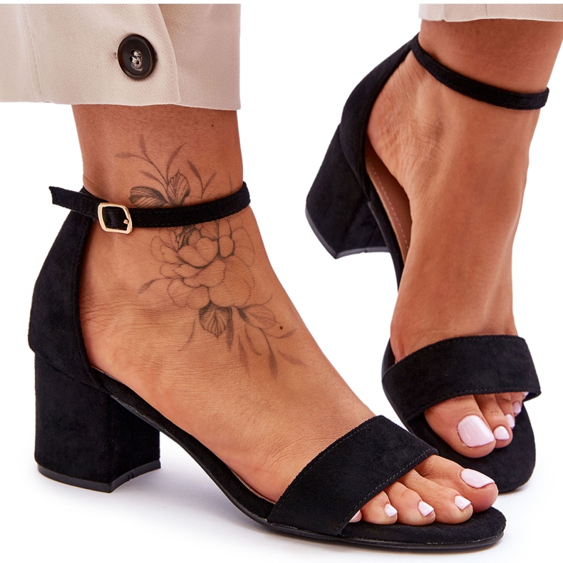 Black Honeymoon Low Heel Classic Suede Sandals