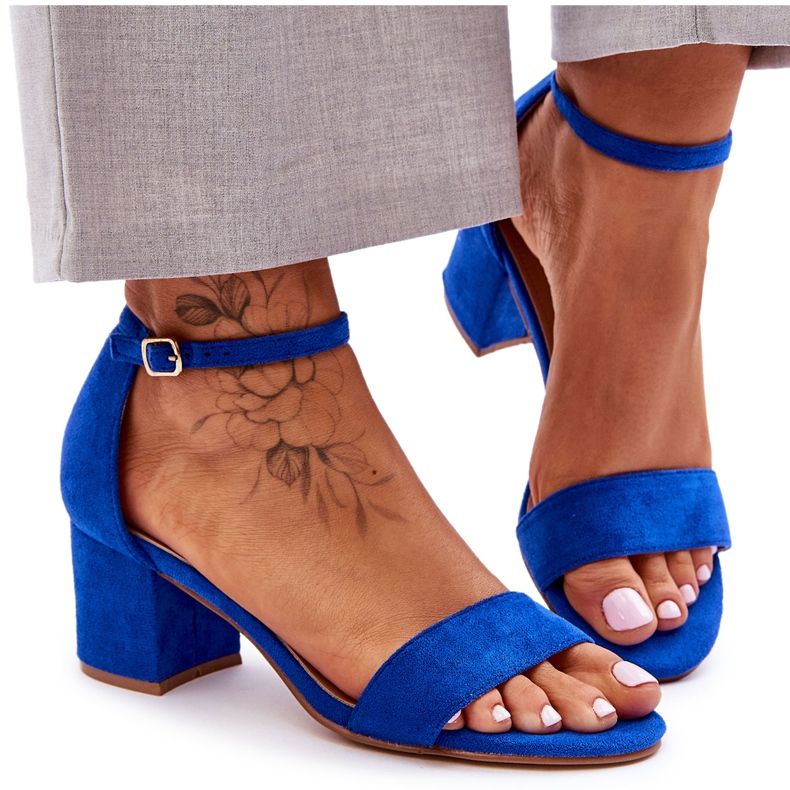 Honeymoon Blue Low Heel Classic Suede Sandals