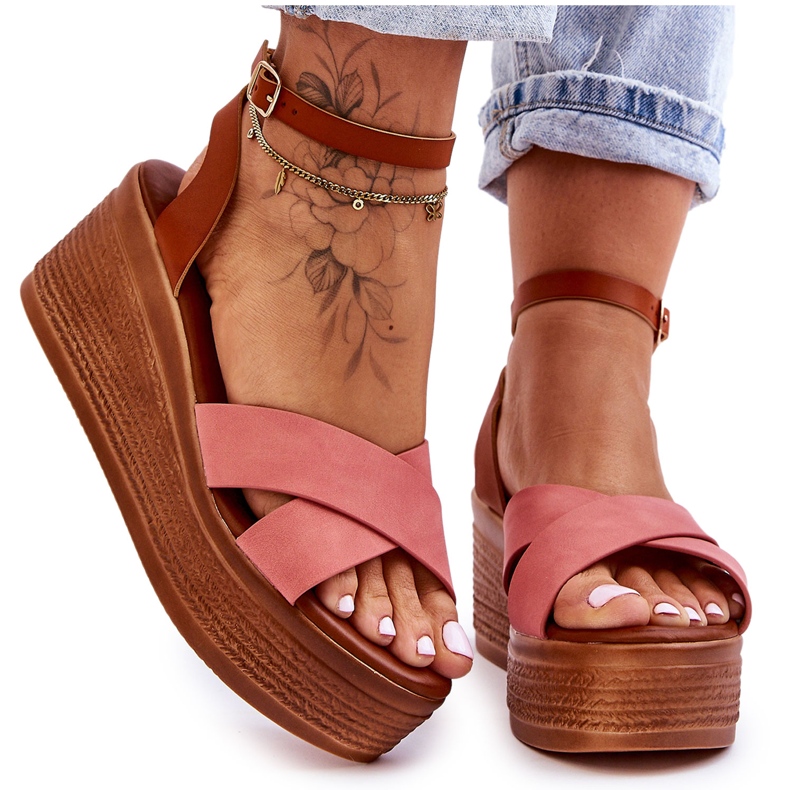 Women's Comfortable Wedge Sandals Brown-Pink Laurie