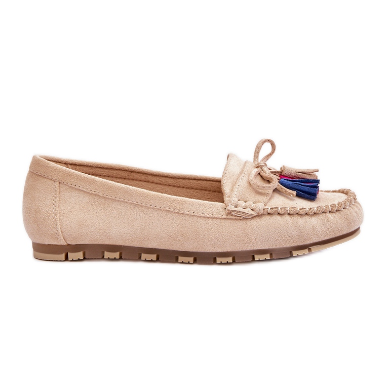 PS1 Suede Loafers With Bow And Fringes Beige Dorine PS1 Suede Loafers With Bow And Fringes Beige Dorine