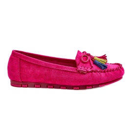 PS1 Suede Loafers With Bow And Fringes Fuchsia Dorine pink