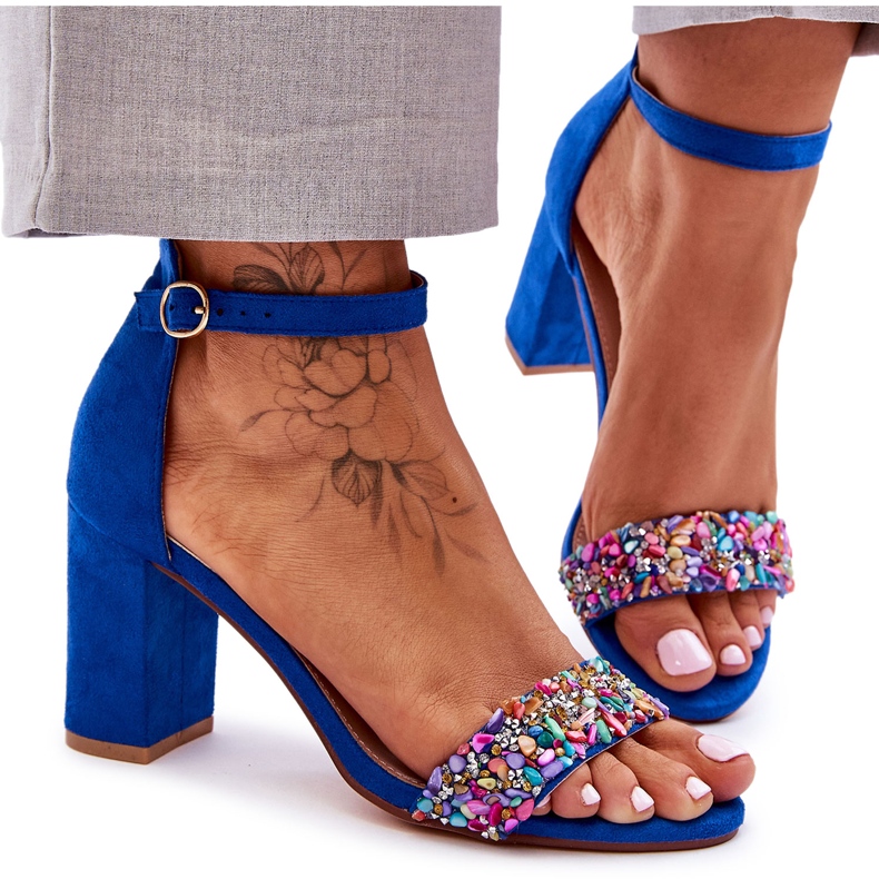 Fashionable High Heels Sandals With Decorative Stones Blue Love Me Fashionable High Heels Sandals With Decorative Stones Blue Love Me