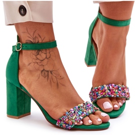 Fashionable High Heels Sandals With Decorative Stones Green Love Me Fashionable High Heels Sandals With Decorative Stones Green Love Me