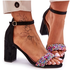 Fashionable High Heels Sandals With Decorative Stones Black Love Me Fashionable High Heels Sandals With Decorative Stones Black Love Me
