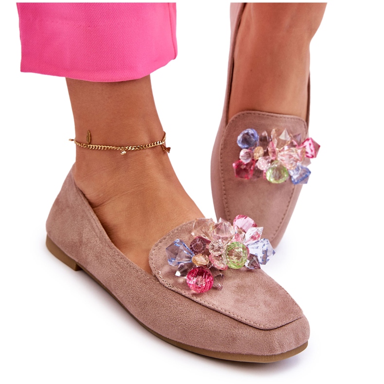 PS1 Suede Loafers With Decorative Crystals Dark Beige Arvilla