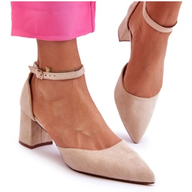 Suede Heel Pumps Beige Promise
