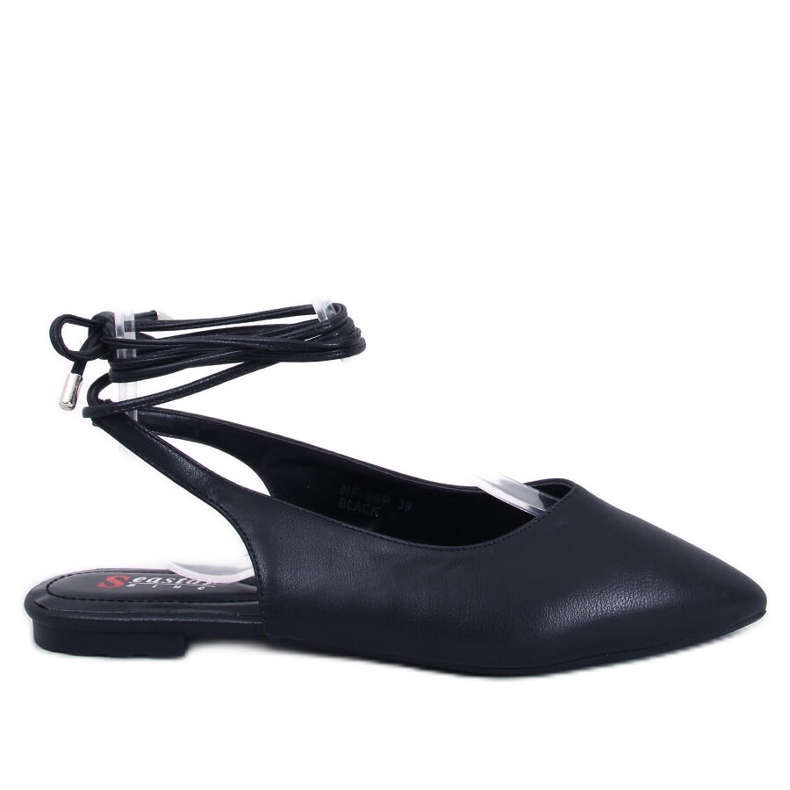 Jody Black lace-up open-heel ballet flats