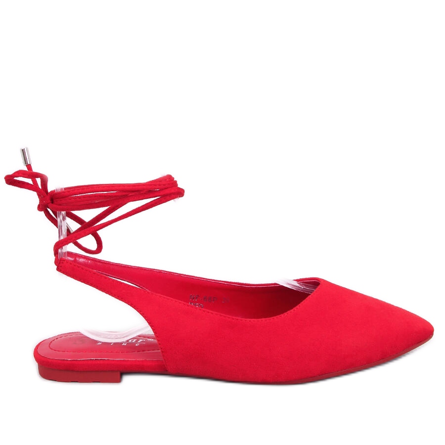 Pirson Red lace up open heel ballet flats