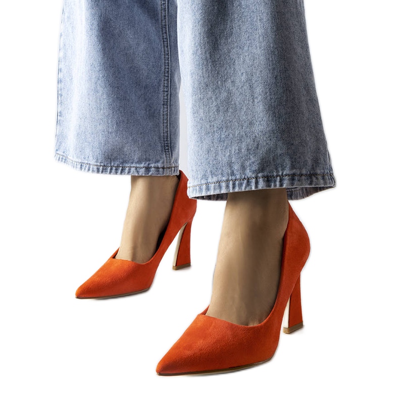 Inna Orange pumps on an asymmetric stiletto heel from Linda