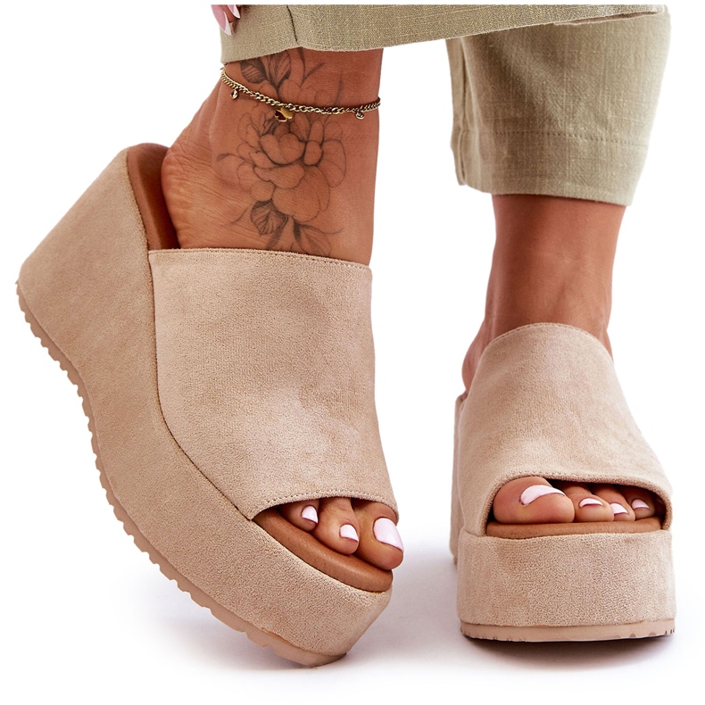 Women's Solid Platform Slippers Beige Martina