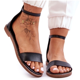 Millou Black Leather Flat Zipper Sandals