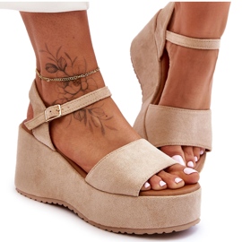 Women's Suede Wedge Sandals Beige Lydia