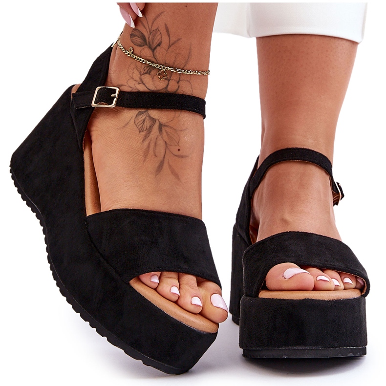 Women's Suede Wedge Sandals Black Lydia