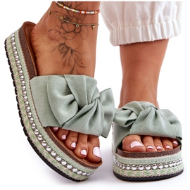 Women's Suede Slippers With Bow Lauria Green