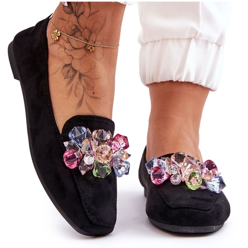 PS1 Black Arvilla Suede Loafers With Ornate Crystals