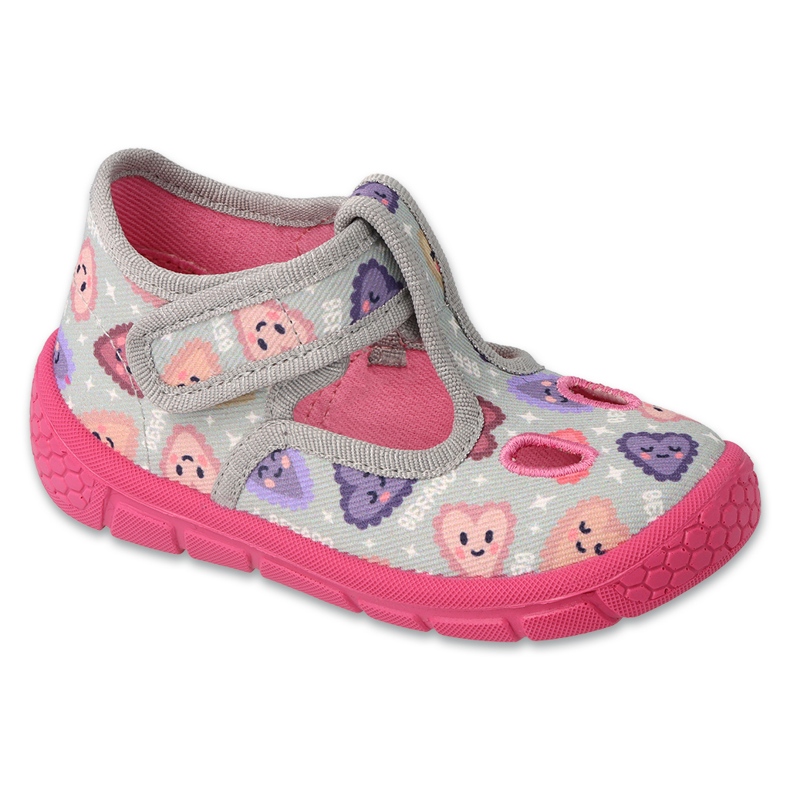 Befado children's slippers 630p007 gray-pink in hearts grey Befado children's slippers 630p007 gray-pink in hearts grey