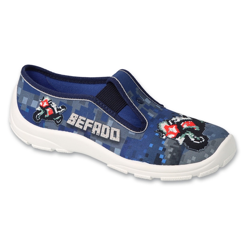 Befado children's slippers 975Y178, navy blue, with motorcycle application