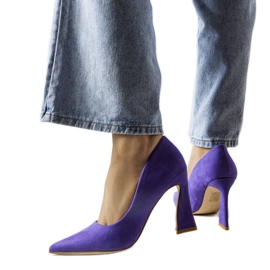 Purple pumps on an asymmetric stiletto heel from Linda