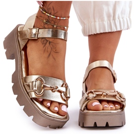 Women's Leather Sandals With Golden Emori Embellishment