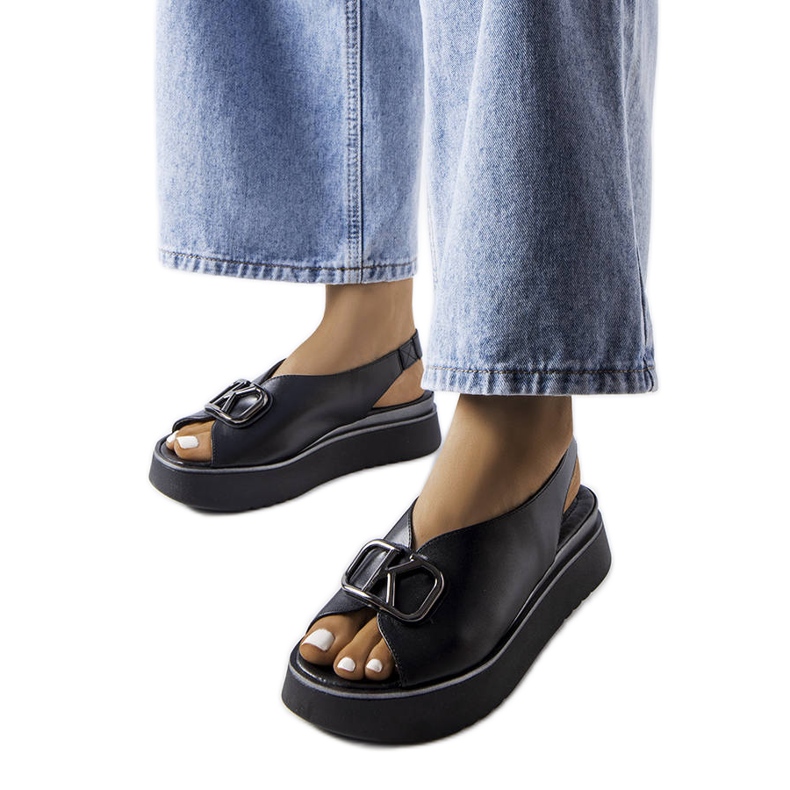 Black platform sandals with embellishment from Karino