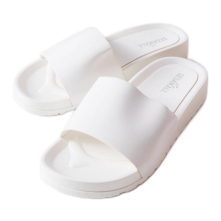 Inna White rubber slides from Sabourin