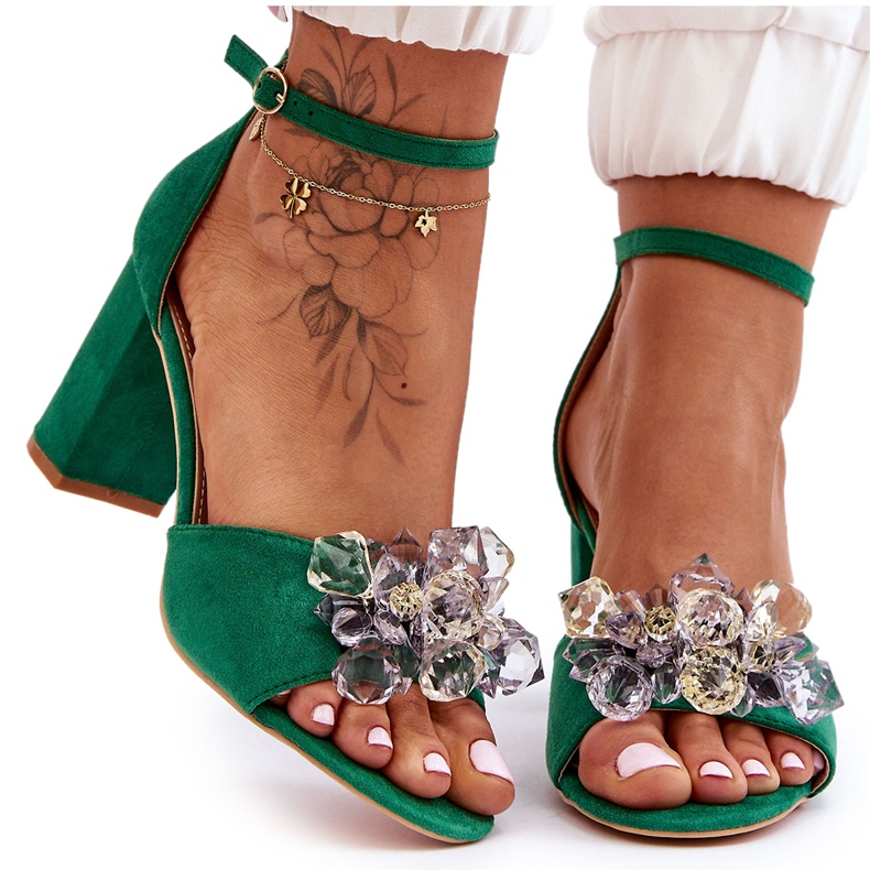 Seastar Elegant Sandals With Crystals On Cameron Green Heels