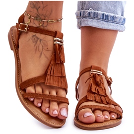 Women's Sandals Flat Suede Boho Brown Lucami