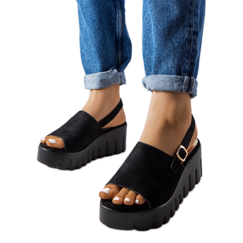 Black women's wedge sandals from Berfin