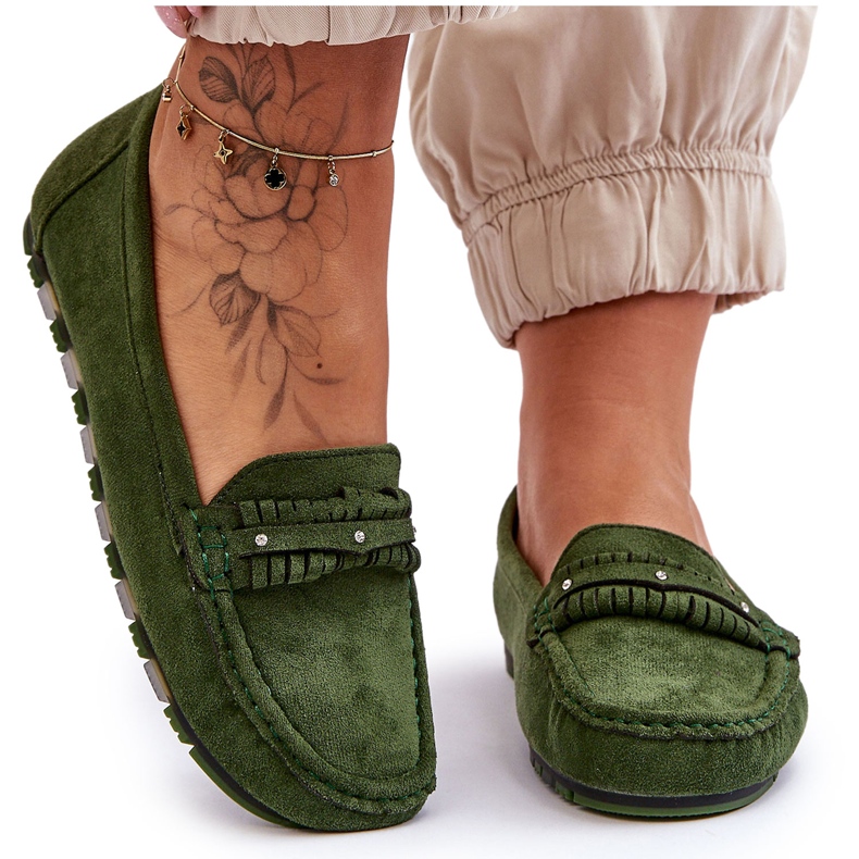 PG1 Women's Suede Loafers Green Clorie