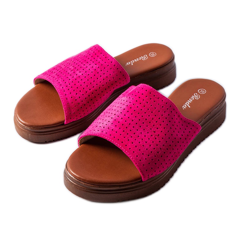 Dark pink slides with an openwork upper from Idabel