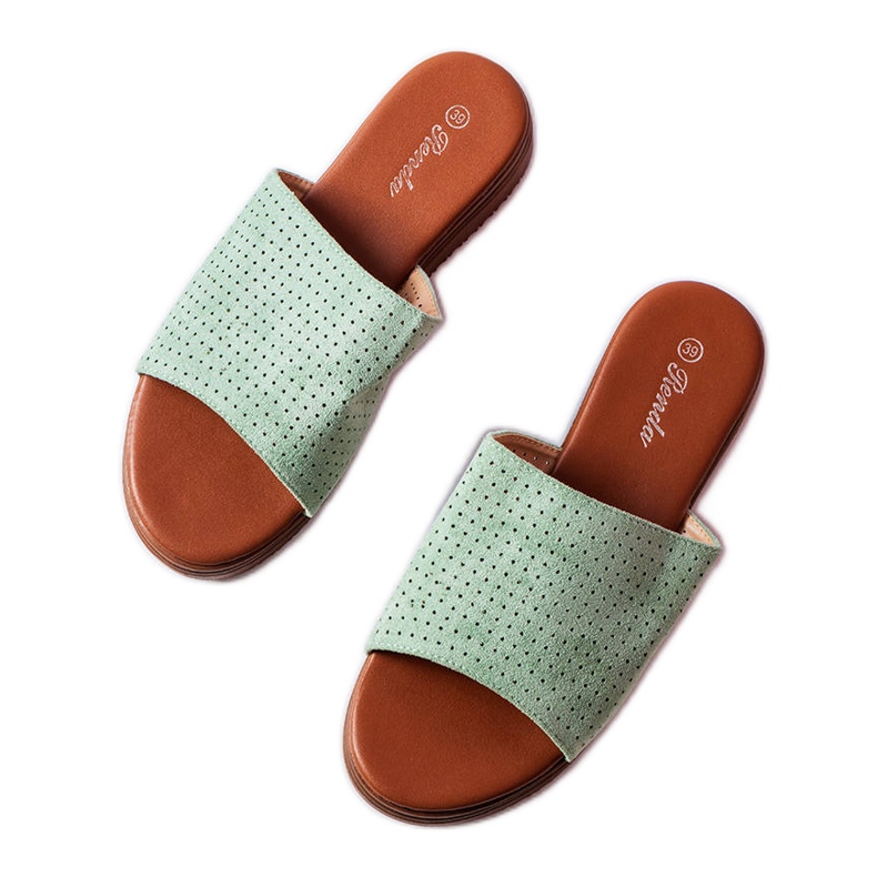 Green slippers with an openwork upper from Idabel
