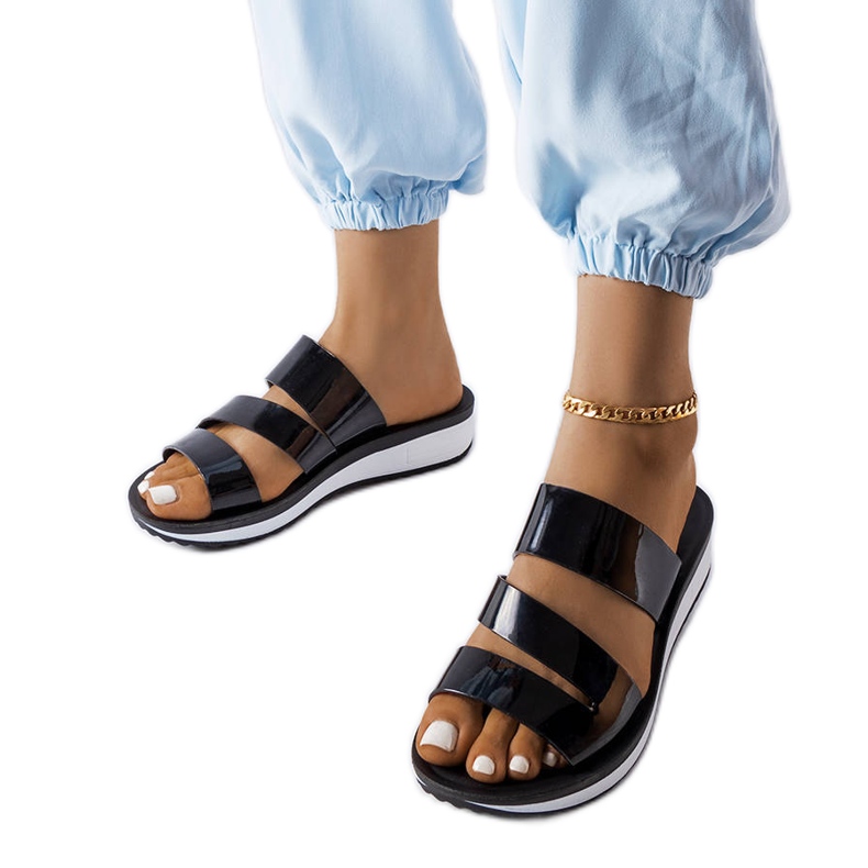 Inna Black lacquered slides from Tilde