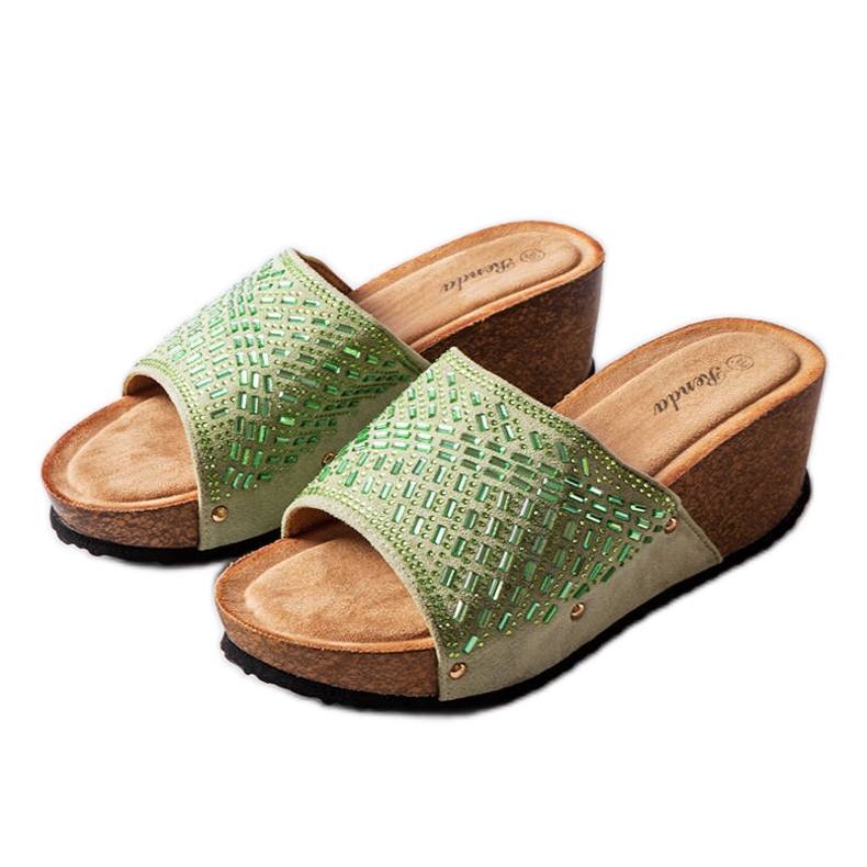 Green rhinestone wedge sandals from Guymon
