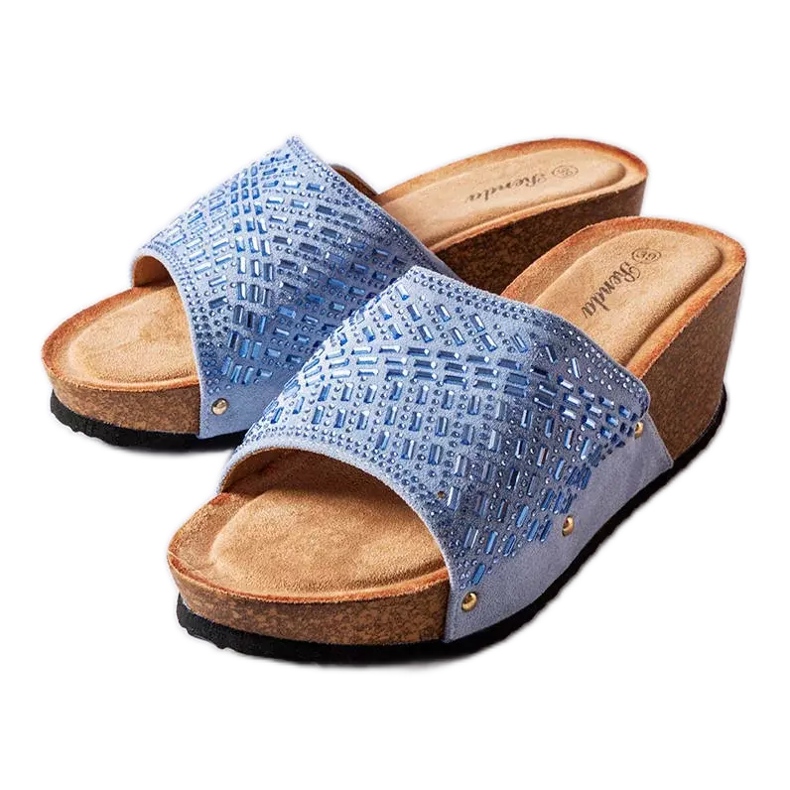 Inna Guymon blue rhinestone wedge sandals