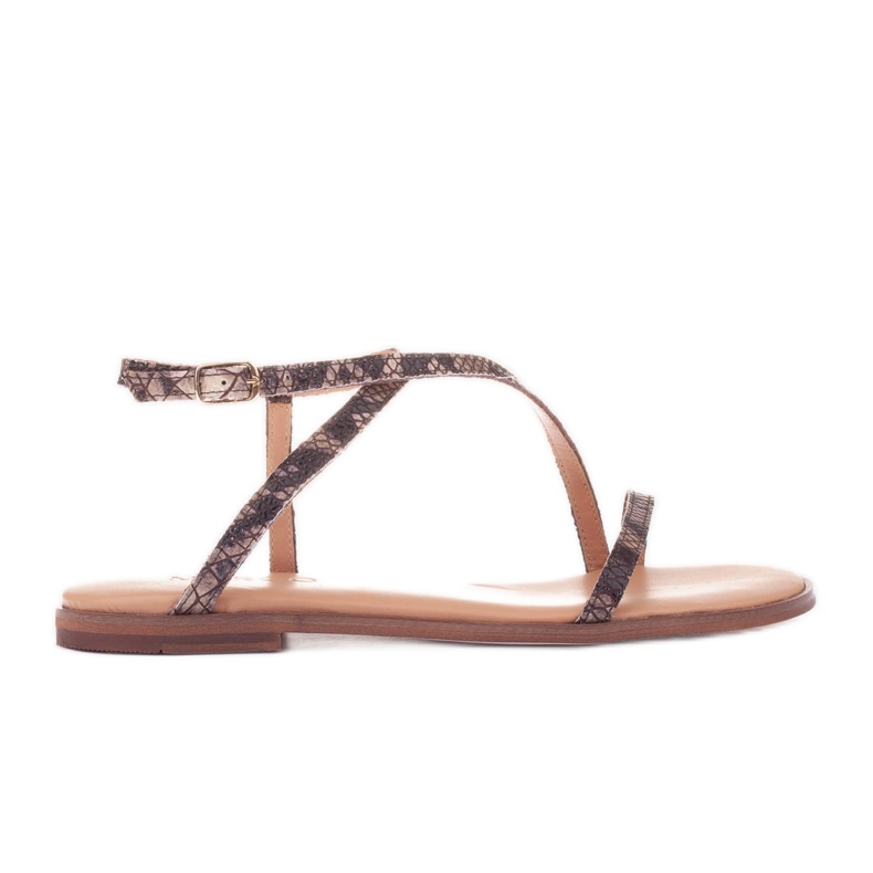 Marco Shoes Leather sandals with a flat bottom brown