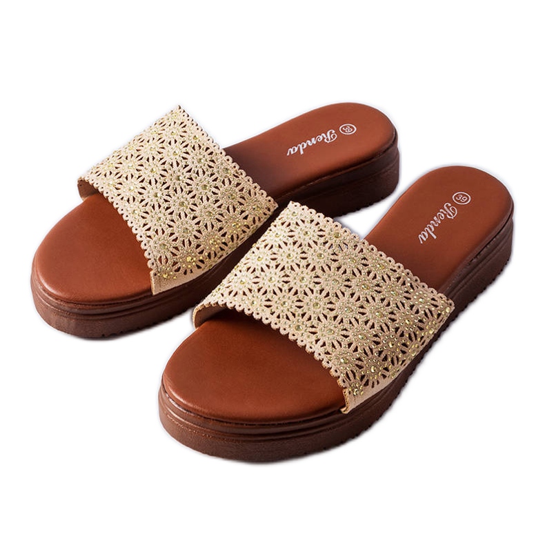 Beige openwork sliders with zircons from Irvine