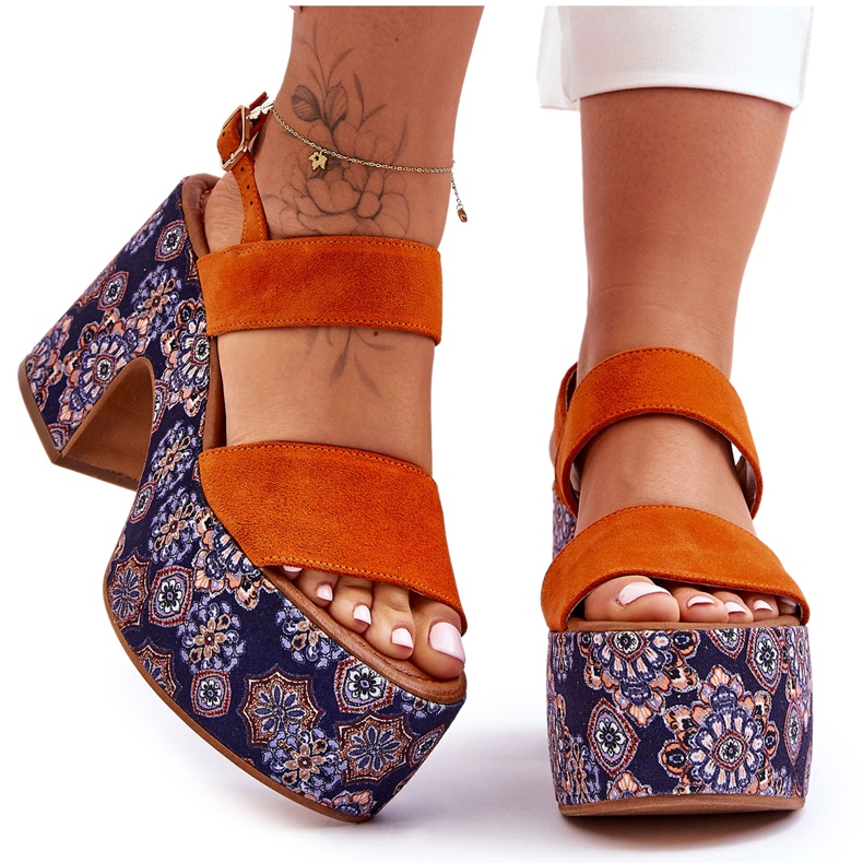Maciejka Leather High Heels Sandals 06089-18 Orange