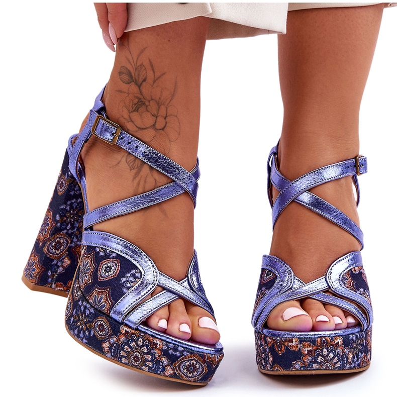 Leather Heels Sandals Maciejka 06084-17 Navy Blue Leather Heels Sandals Maciejka 06084-17 Navy Blue