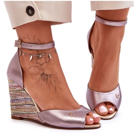 Leather Wedge Sandals Laura Messi 2603/783 Silver Leather Wedge Sandals Laura Messi 2603/783 Silver